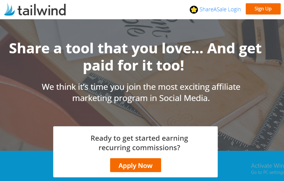Tailwind affiliate program signup page
