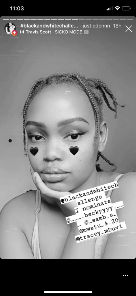 Instagram Story screenshot of#blackandwhite challenge