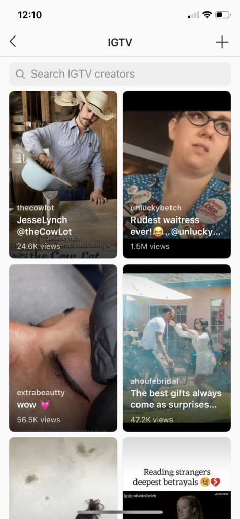 The IGTV tab in Explore is a new feature that lets you browse videos