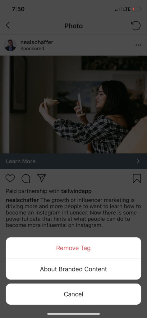 how to remove branded tag on Instagram