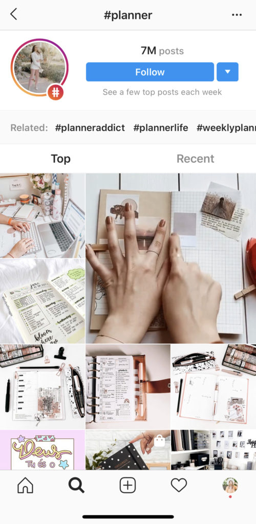 Instagram hashtag explore page for #planner