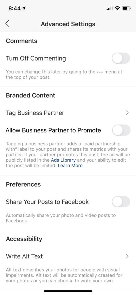 tag branded content on instagram in settings