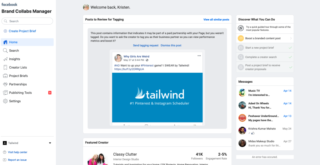 Facebook Brand Collabs Dashboard