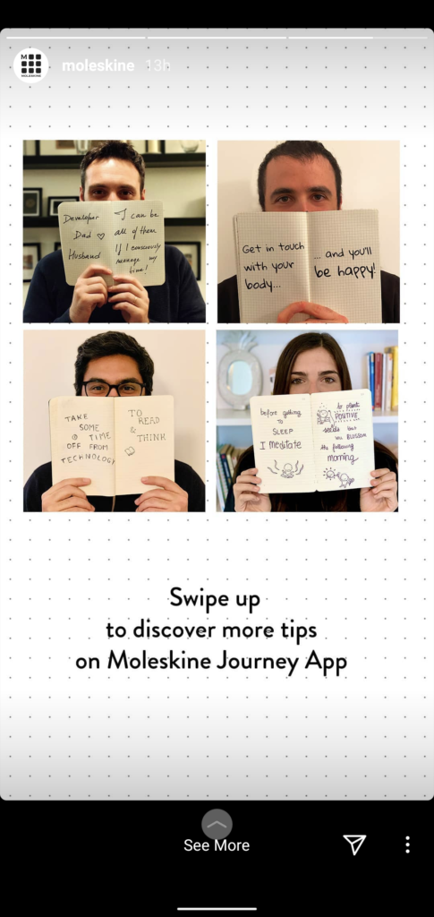 Moleskine Instagram Story with See More link