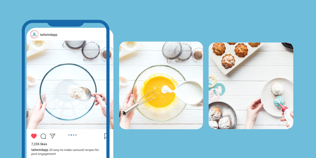 Instagram carousel post templates header - three images on blue background