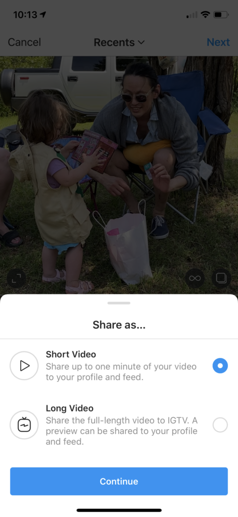 Select Long Video when posting to IGTV