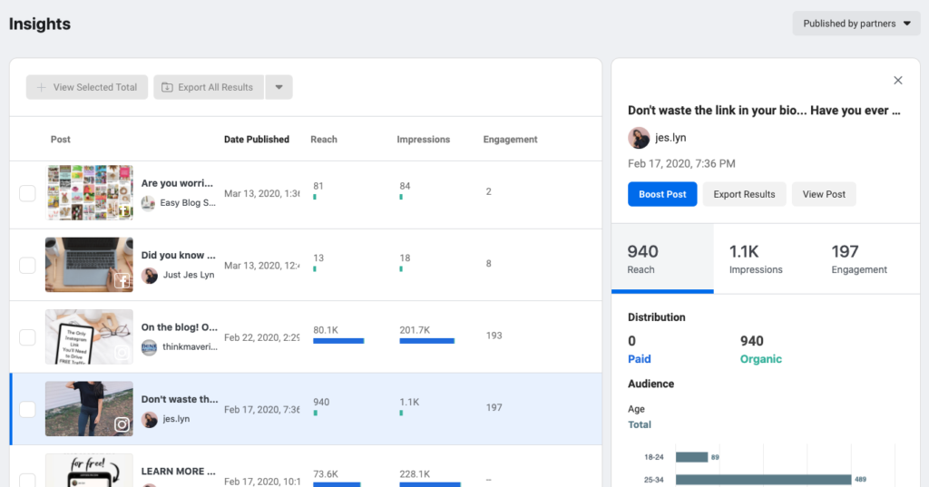 Viewing insights from branded Instagram content in Brand Collabs Manager