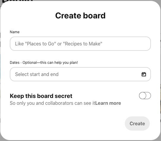 When creating a new board, you can make the board private by toggling "Keep this board secret" to on.
