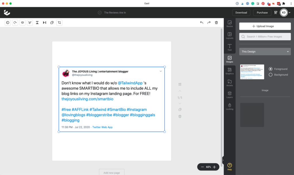 adding review to square in Easil for carousel post