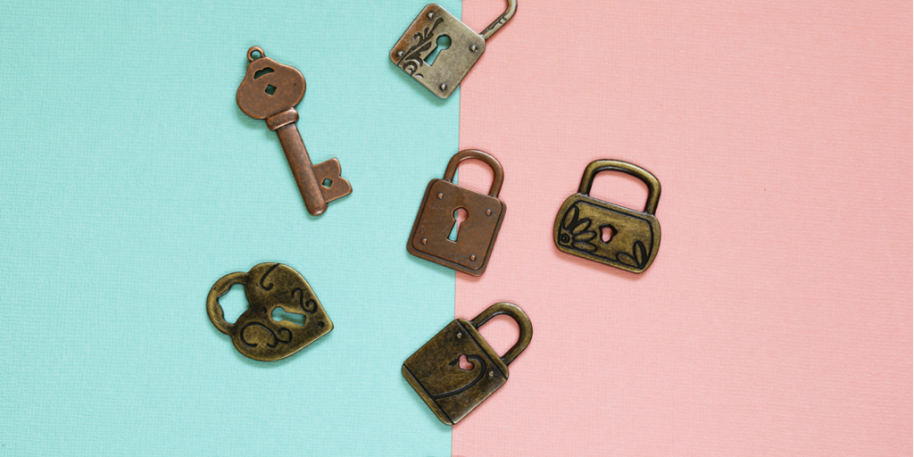 keys and locks on a blue and pink background
