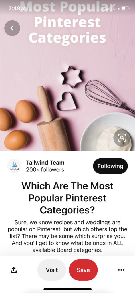 Pinterest Pin descriptions display below the Pin on the mobile app.