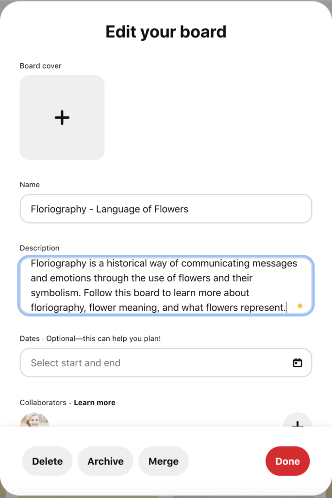 How to add a Pinterest Board Description