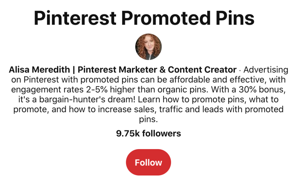 Pinterest Board Description example