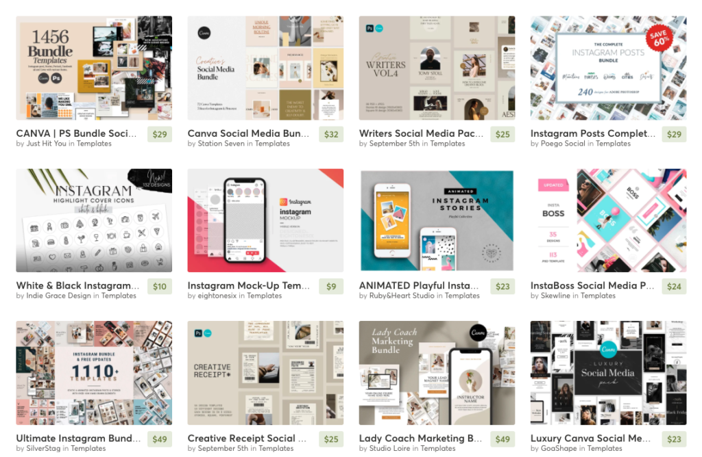Creative Market Instagram templates search