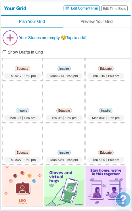 tap the plus icon to schedule stories in Tailwind