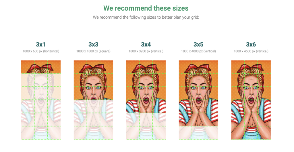 recommended sizes for image splits