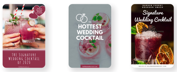 When creating Pin images, try a few very different styles and then watch what people like. One is two women toasting with colorful drinks, another is a top-down shot of drinks with