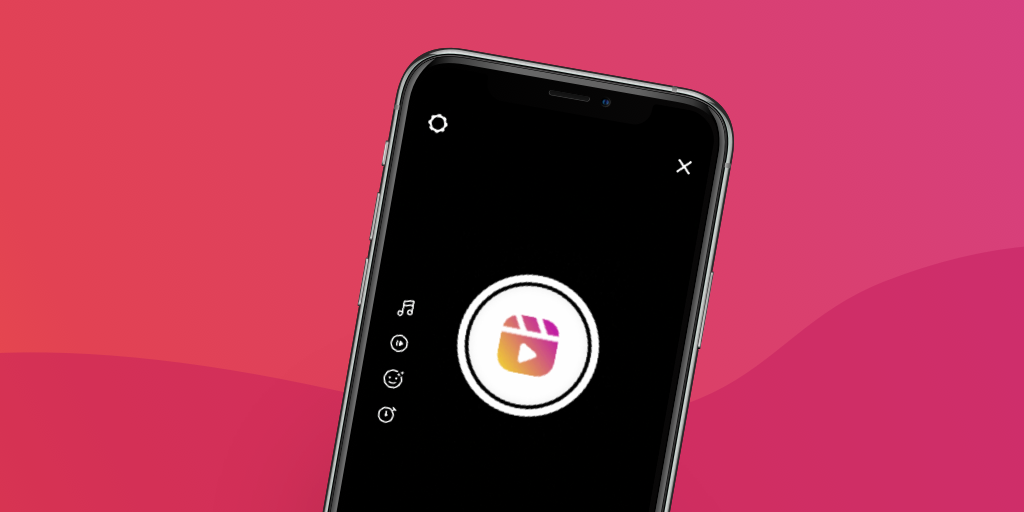 Photo of phone with Instagram Reels logo on pink background