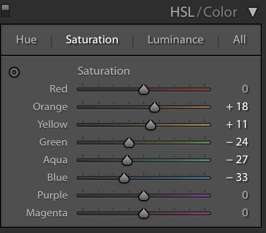 Saturation panel HSL Lightroom