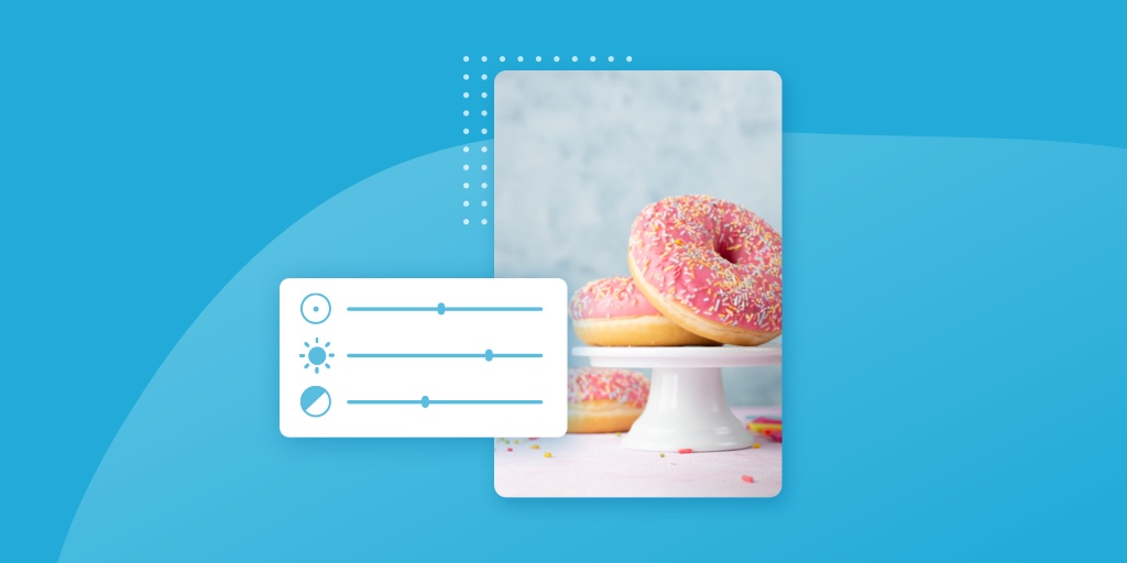 photo editing controls and picture on a blue background