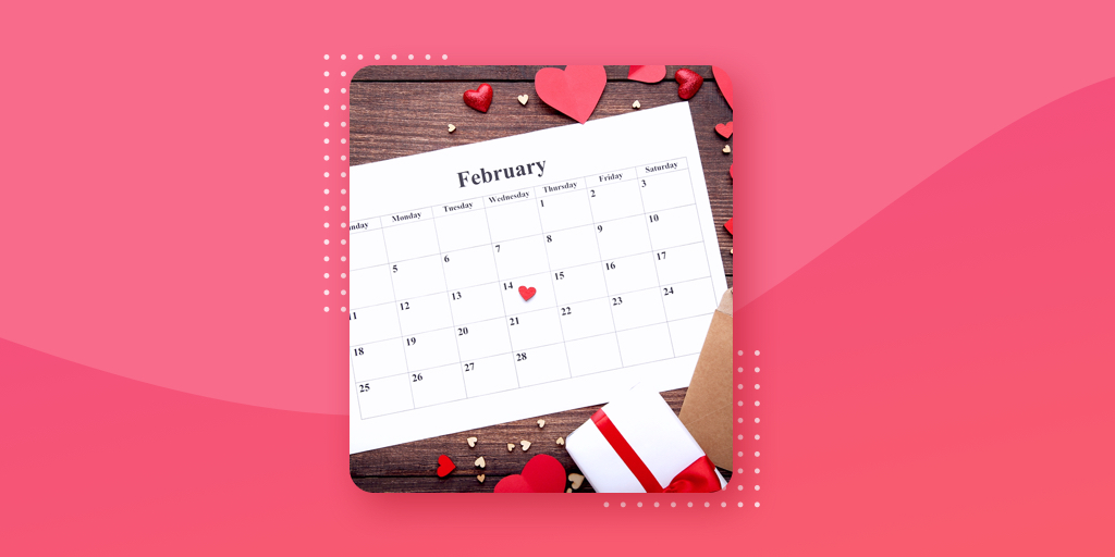 February calendar on pink background