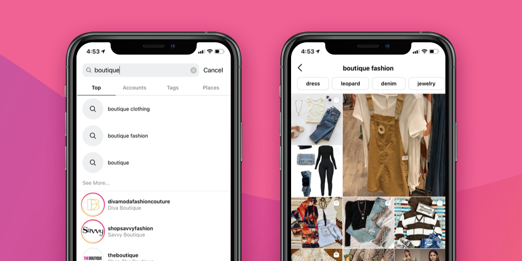 New Instagram search update on pink background
