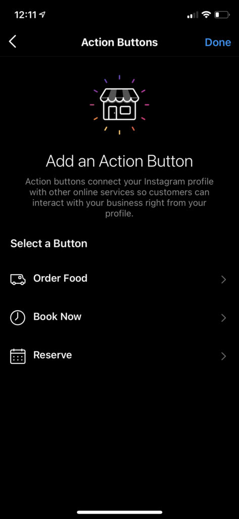 Add Instagram action button in Instagram business profile