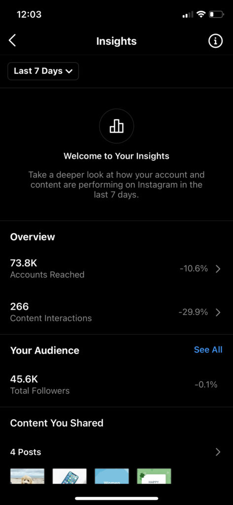 Insights available in Instagram business account