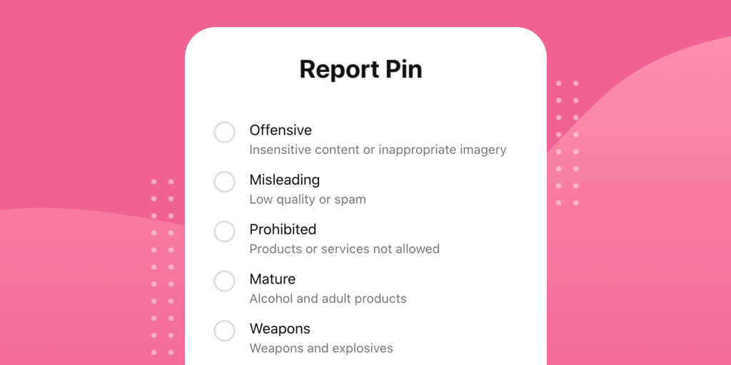 Pinterest spam reporting on Pink background