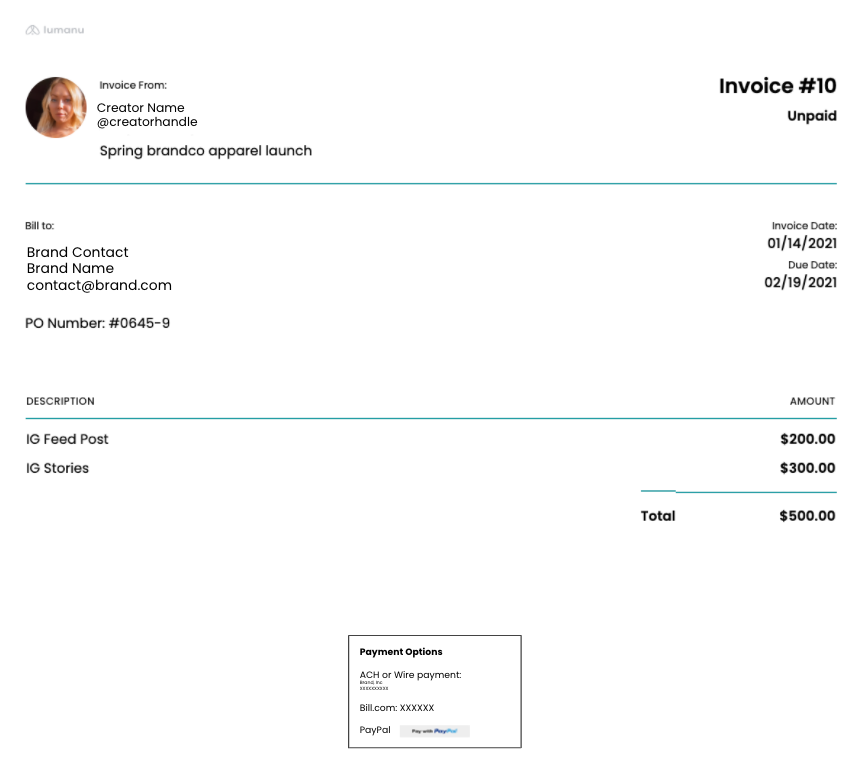 Influencer Invoice Template