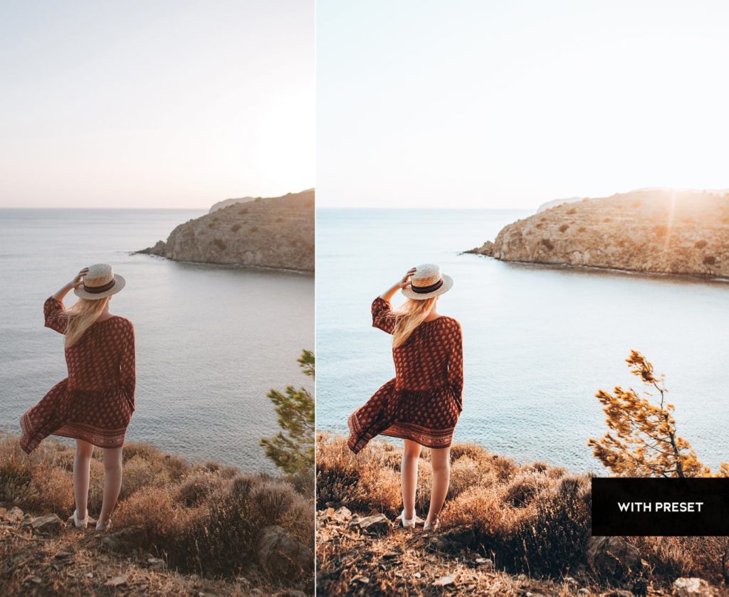 Side-by-side images showing preset photo editing filters. 