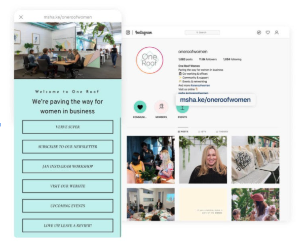 Instagram link in bio landing page One Roof Women