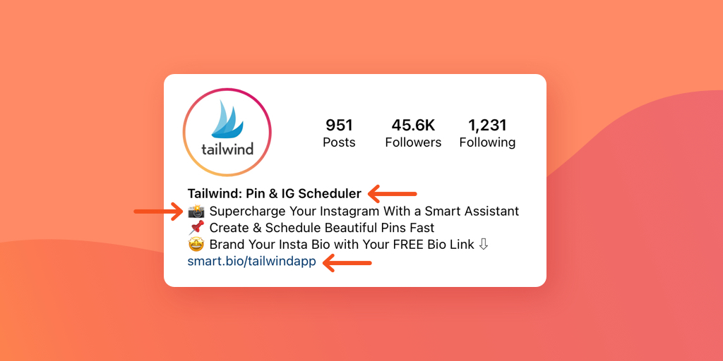 Tailwind Instagram Bio on orange background