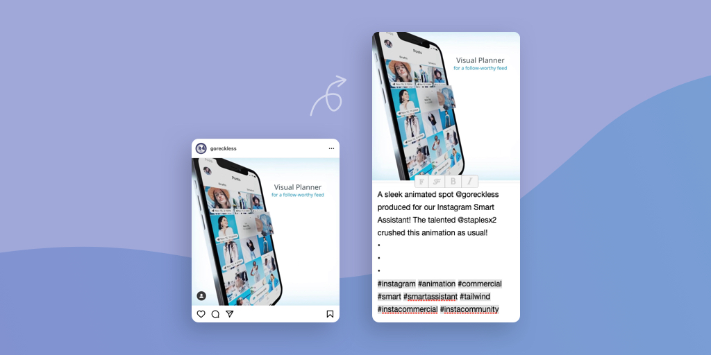 A post being reposted in the Instagram Tailwind App browser extension