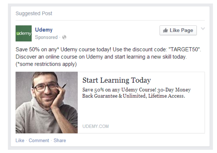 example of Udemy facebook ad