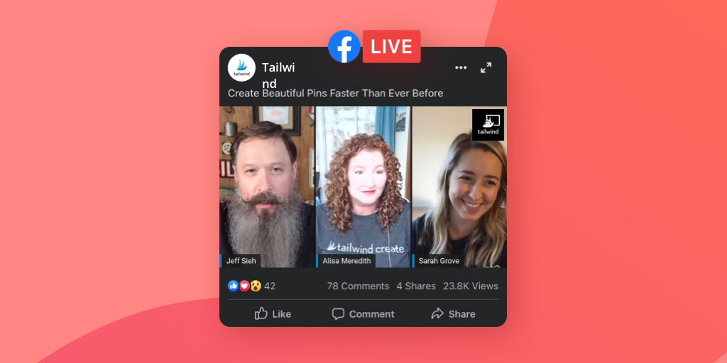 A screengrab of a Facebook Live from Tailwind on a coral background