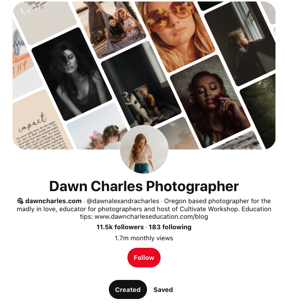 The Pinterest profile of Dawn Charles a photographer