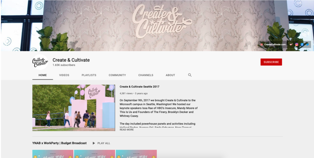 A screenshot of Create & Cultivate's Youtube video