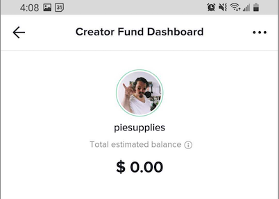 Screenshot of Alex's Creator Fund Dashboard with $0.00 balance