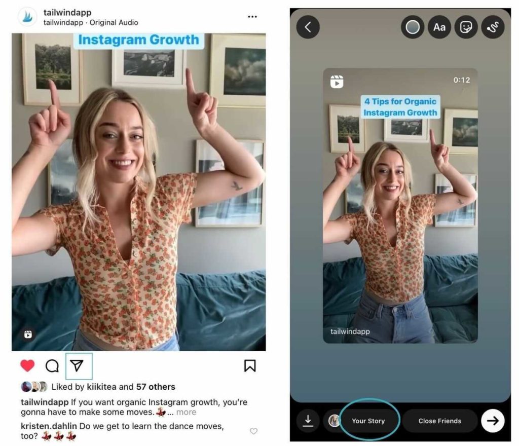How to share a post to Instagram Stories tutorial screenshots