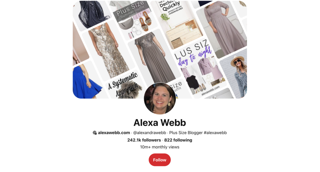 Alexa Webb interview screenshot of her Pinterest