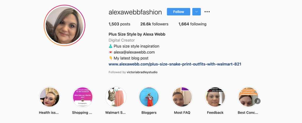 Alexa Webb interview screenshot of her Instagram account