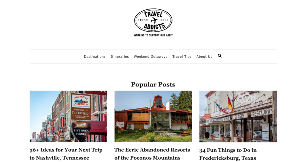 Travel Addicts blog screenshot