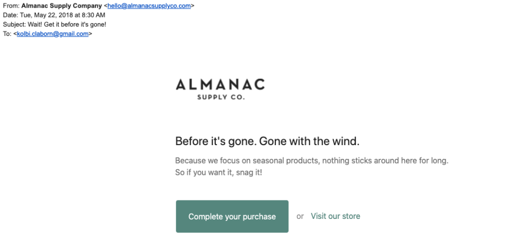 abandoned cart email wording