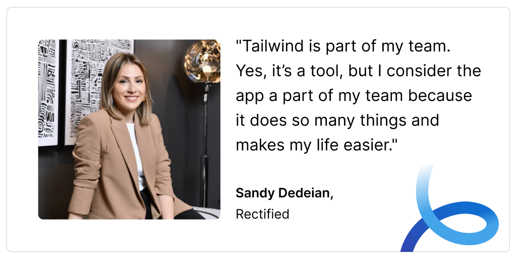 A headshot of Sandy Dedeian and a quote that reads: 