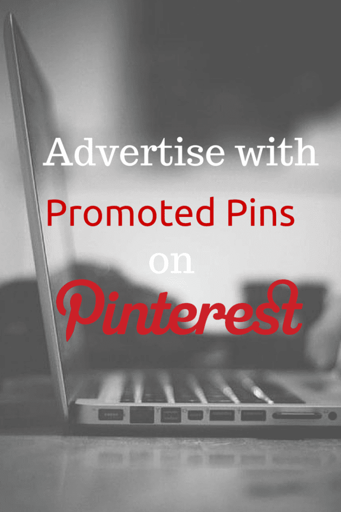 Laptop side view with the text "Advertise with Promoted Pins on Pinterest" in white and red font.