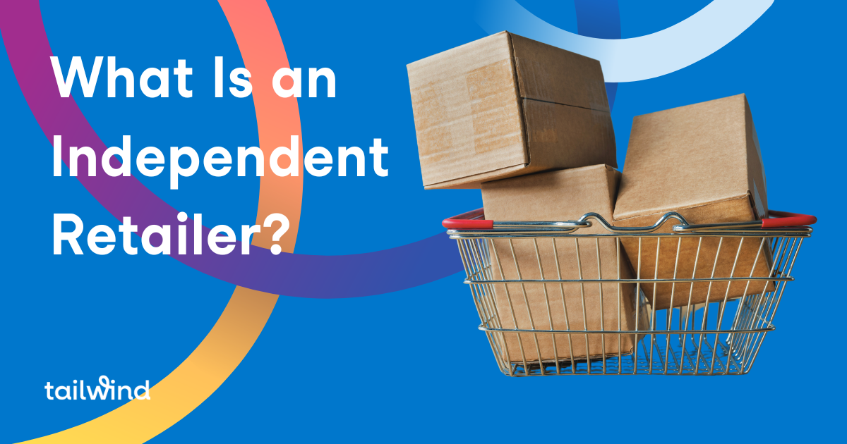 Image of cardboard boxes in a shopping basket and the title of the blog post and Tailwind in white letters on a blue background.